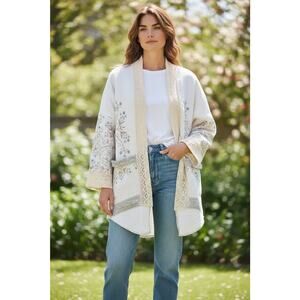 Boho Patchwork Quilted Jacket Size Medium Cottage Liner Upcycled Coat Lagenlook